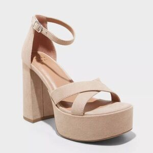 A New Day Becky Womens High Block Heel Platform Sandals Buckle Memory Foam